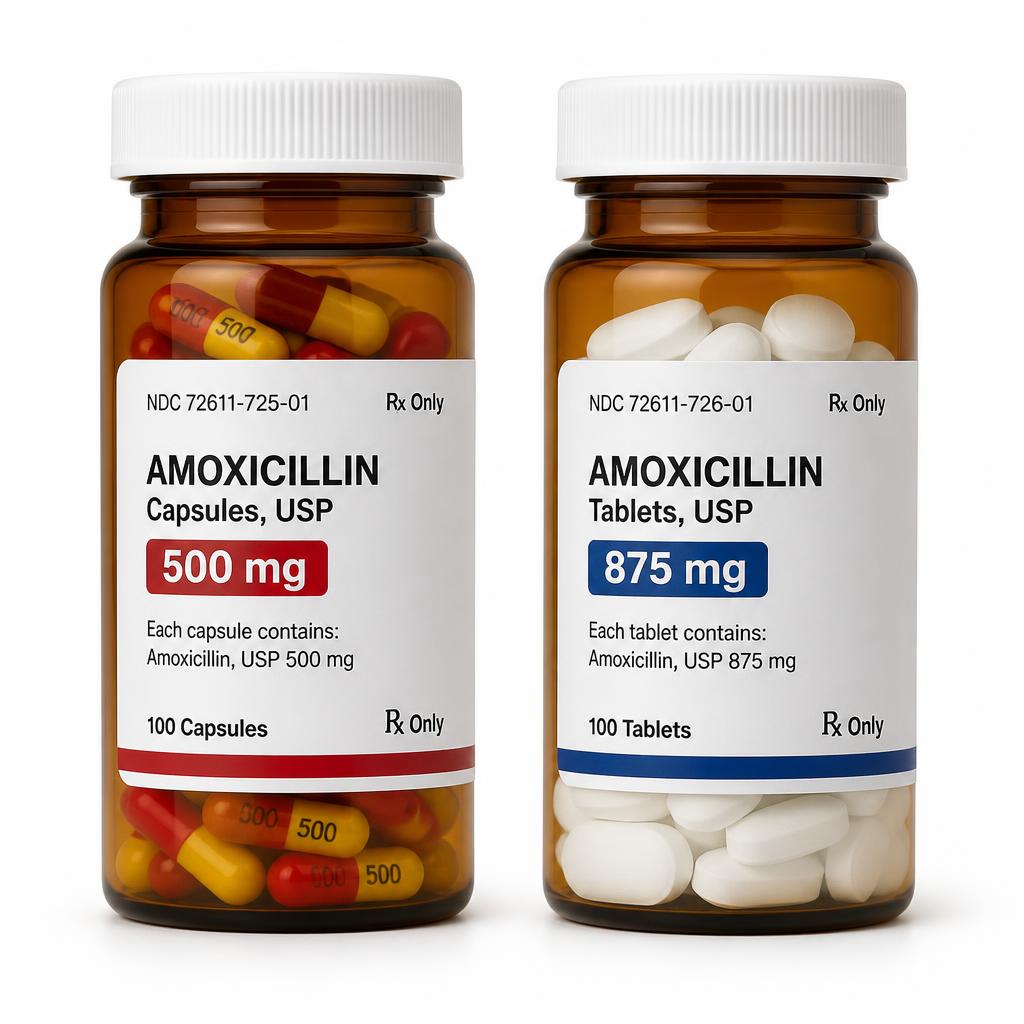 Amoxil 500mg capsules and 875mg tablets for bacterial infections