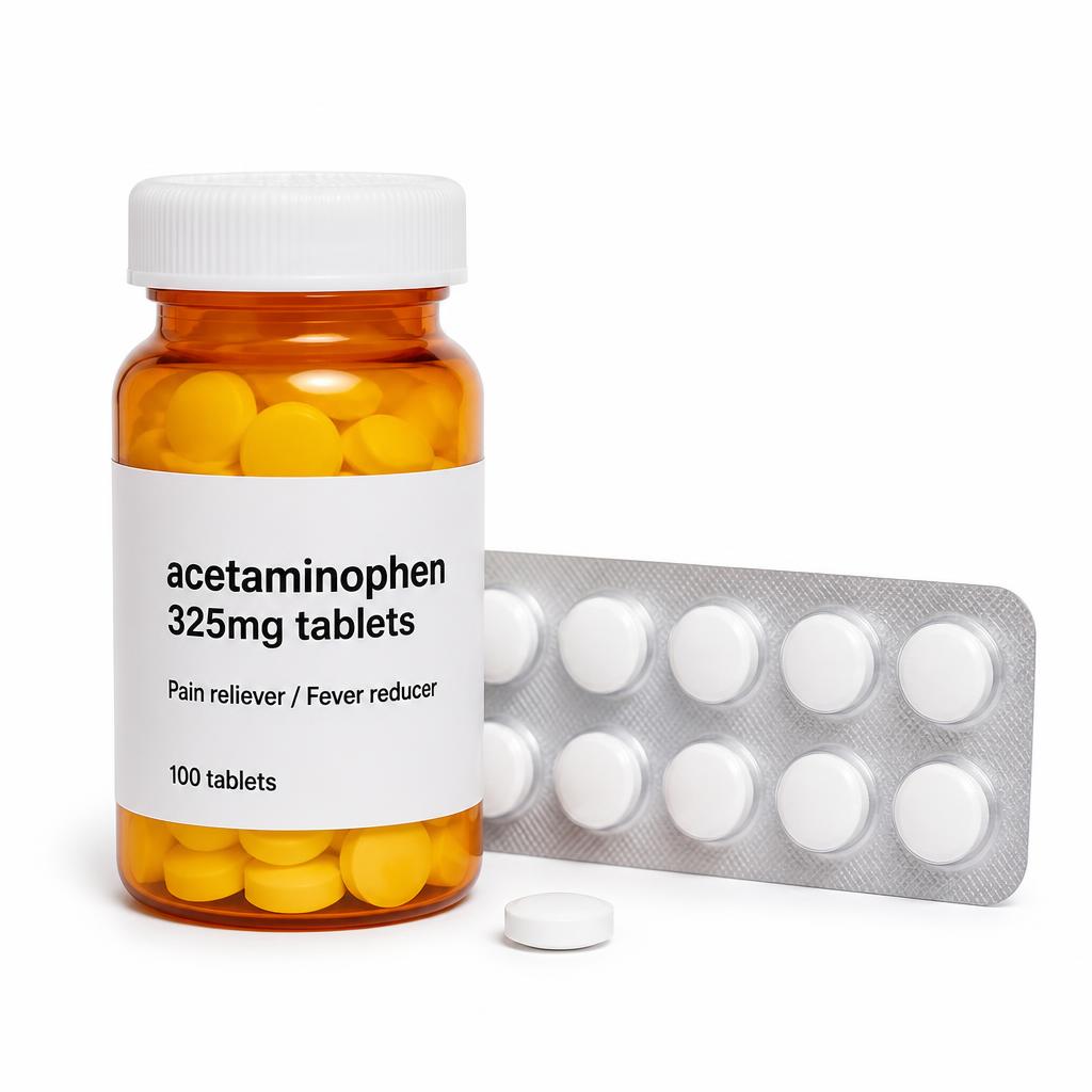 Generic acetaminophen 325mg tablets and blister pack