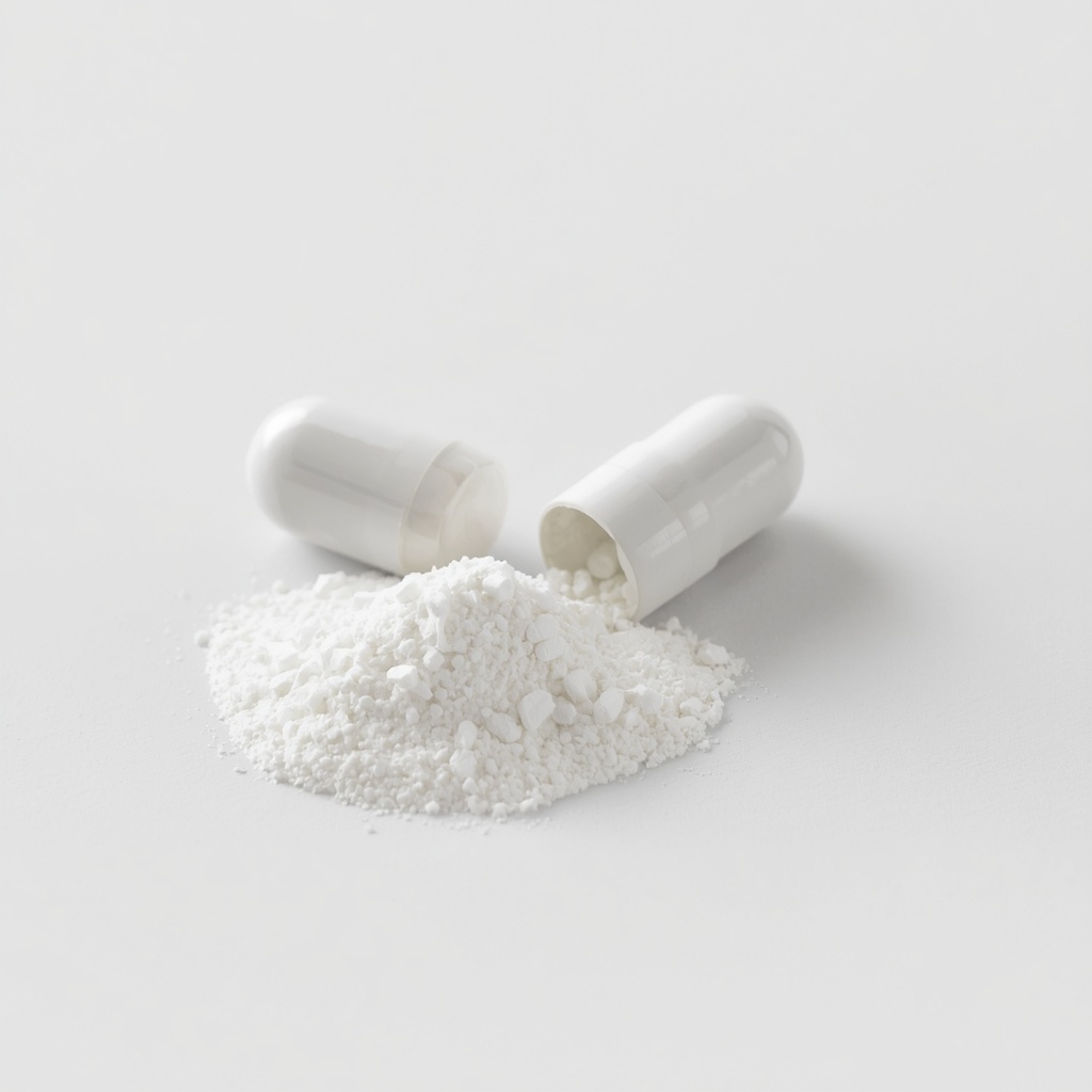 Glucosamine and chondroitin capsules close up with powder